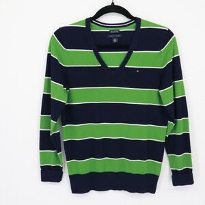 Tommy Hilfiger Y2K Rugby Stripe Sweater Women M Green Preppy Collegiate Academia